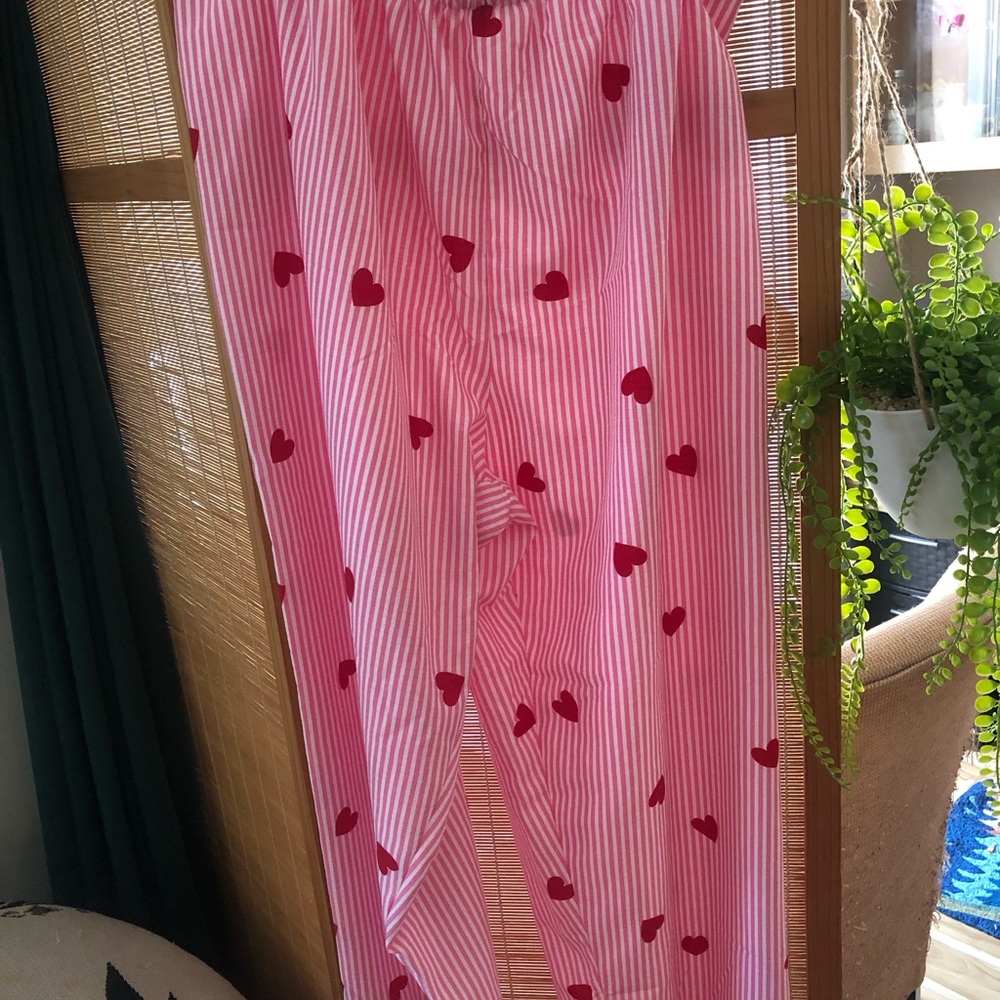 SHEIN Pink Striped Pajama Pants with Red Heart Print - Picture 3 of 5